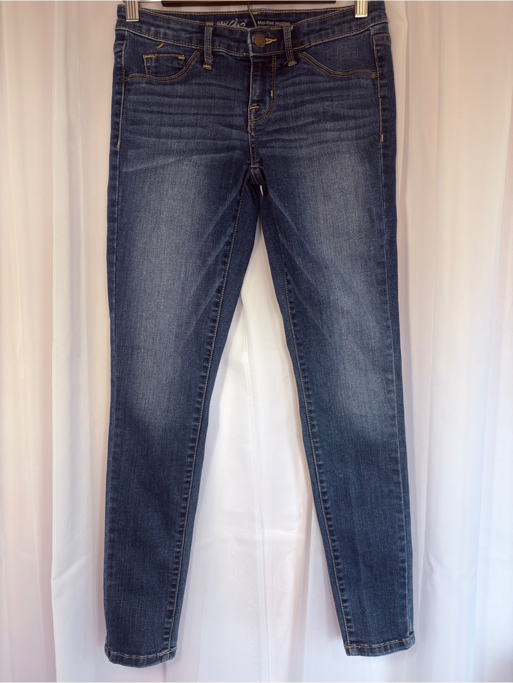 Mossimo Women's Mid Rise Jeggings Skinny Jeans in Dark Blue Wash Size 0